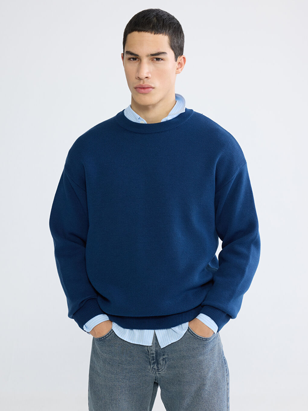 Πουλόβερ Πλεκτό Μακρυμάνικο Ανδρικό με Στρογγυλή Λαιμόκοψη