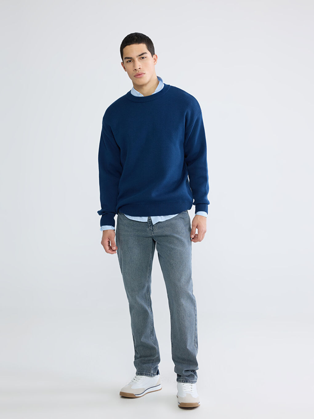 Πουλόβερ Πλεκτό Μακρυμάνικο Ανδρικό με Στρογγυλή Λαιμόκοψη-1