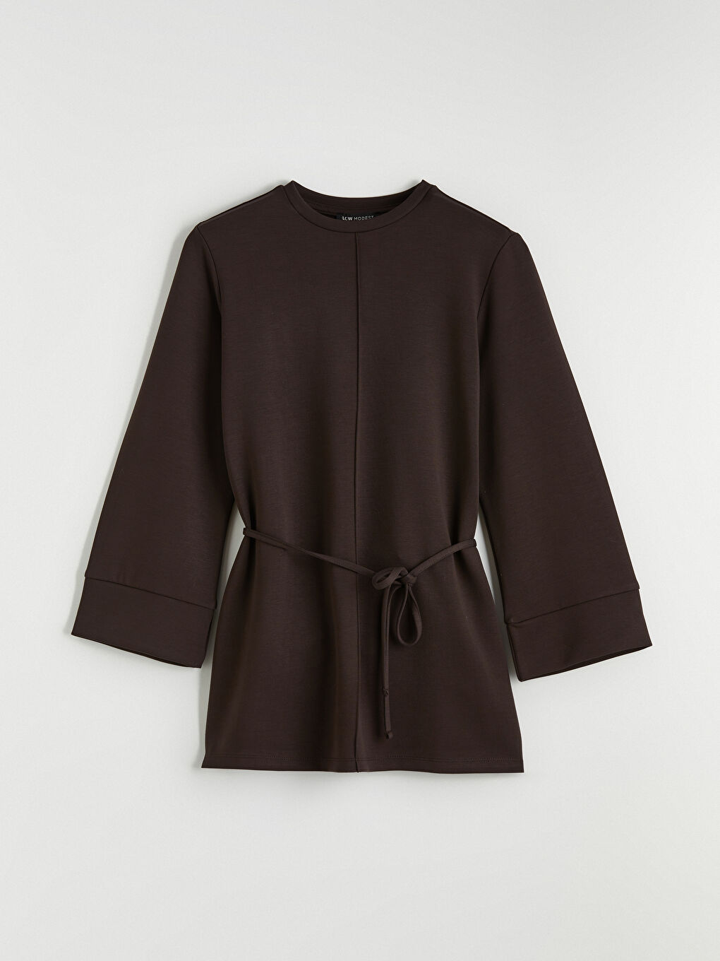 Kahverengi Bisiklet Yaka Kuşaklı Kadın Sweatshirt Tunik