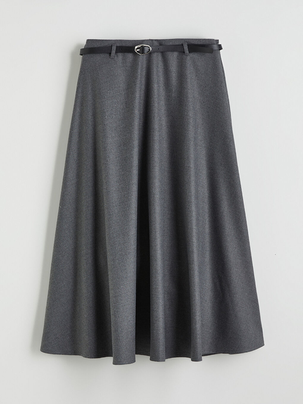 Gri Beli Kemerli Kloş Etek-4