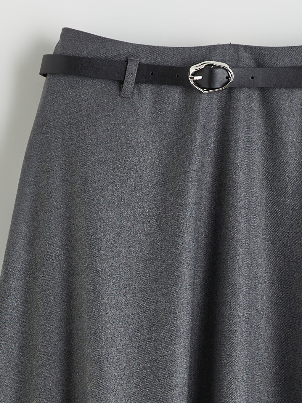 Gri Beli Kemerli Kloş Etek-5