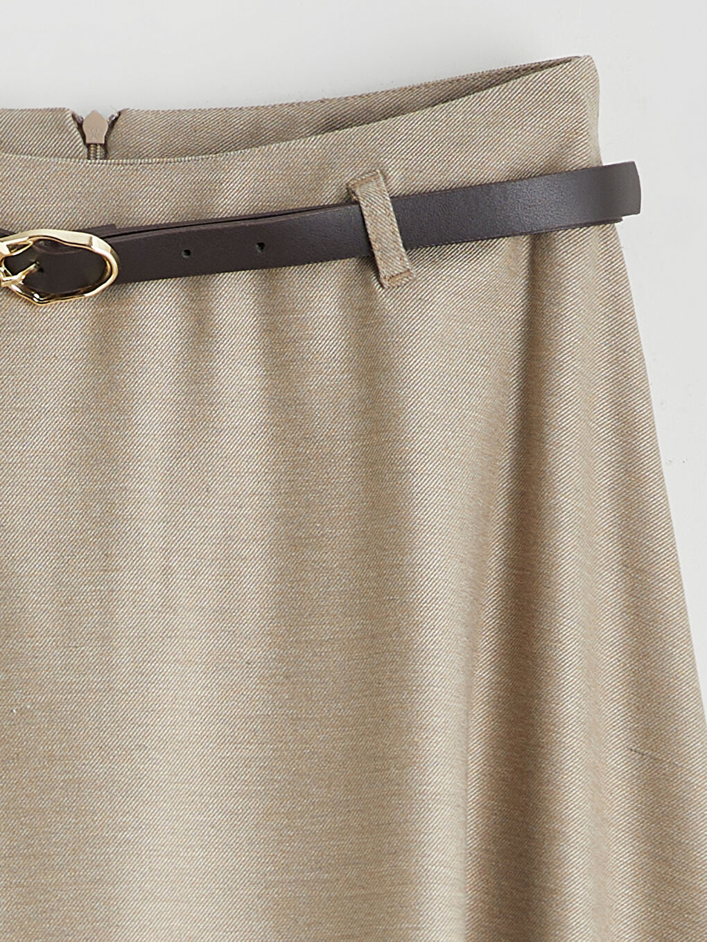 Bej Beli Kemerli Kloş Etek-5