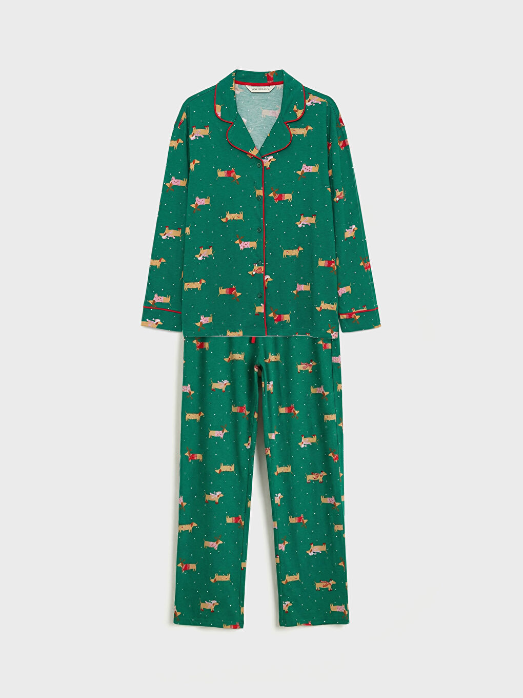 Yeşil Gömlek Yaka Yılbaşı Temalı Kadın Pijama Takım