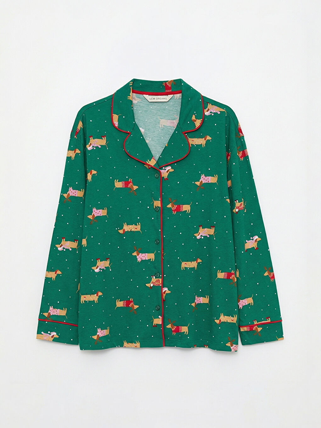 Yeşil Gömlek Yaka Yılbaşı Temalı Kadın Pijama Takım-1