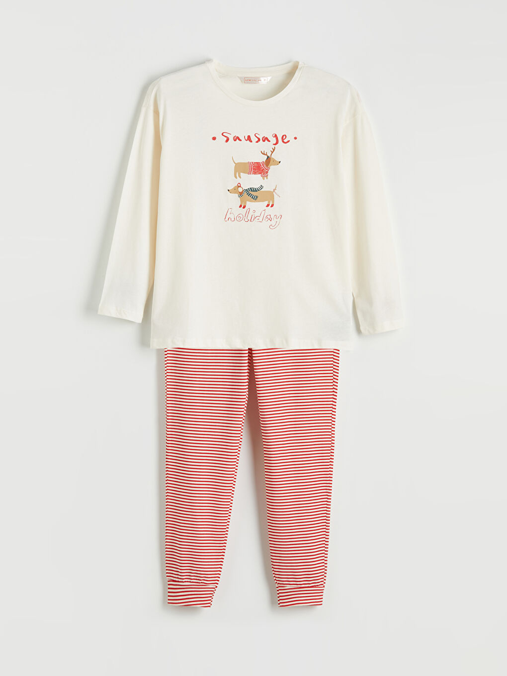 Kırmızı Bisiklet Yaka Yılbaşı Temalı Kadın Pijama Takım