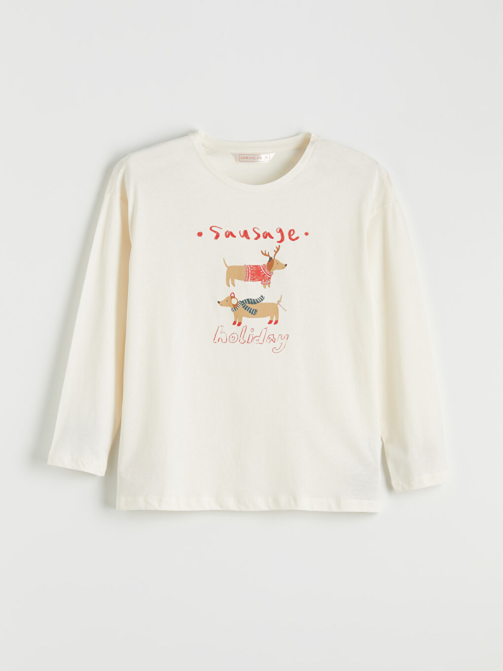 Kırmızı Bisiklet Yaka Yılbaşı Temalı Kadın Pijama Takım-1