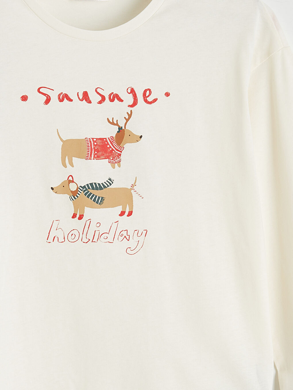 Kırmızı Bisiklet Yaka Yılbaşı Temalı Kadın Pijama Takım-3