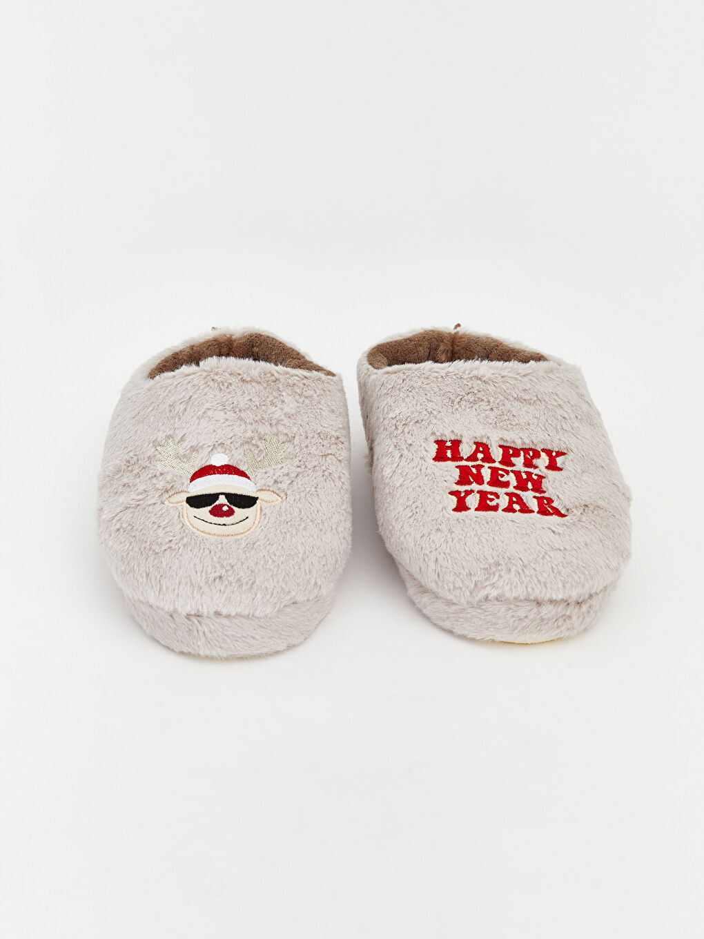 Bej Yılbaşı Temalı Pelüş Erkek Çocuk Ev Terliği-2