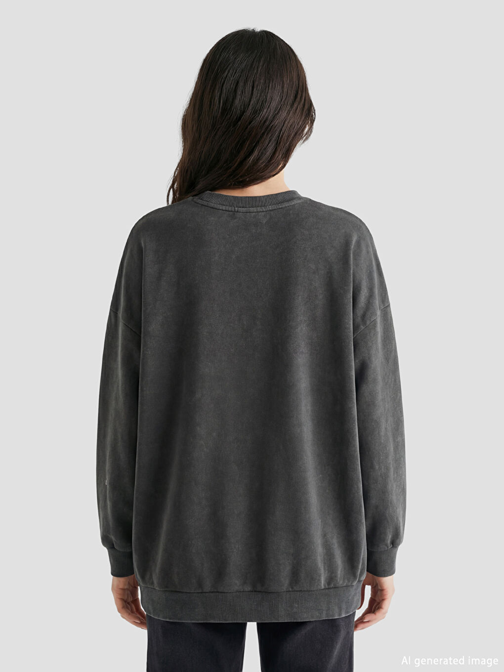 Antrasit Mickey Mouse İşlemeli Kadın Kalın Sweatshirt Tunik-3