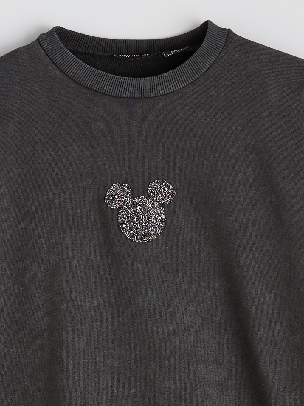 Antrasit Mickey Mouse İşlemeli Kadın Kalın Sweatshirt Tunik-1