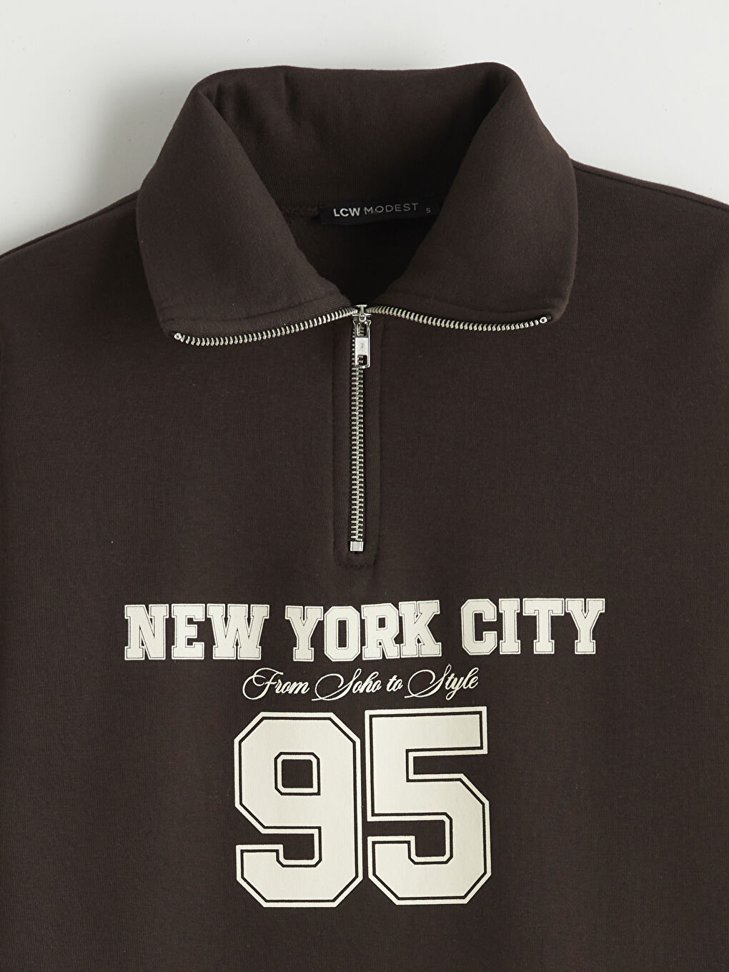 Kahverengi New York Baskılı Kadın Kalın Sweatshirt Tunik-1