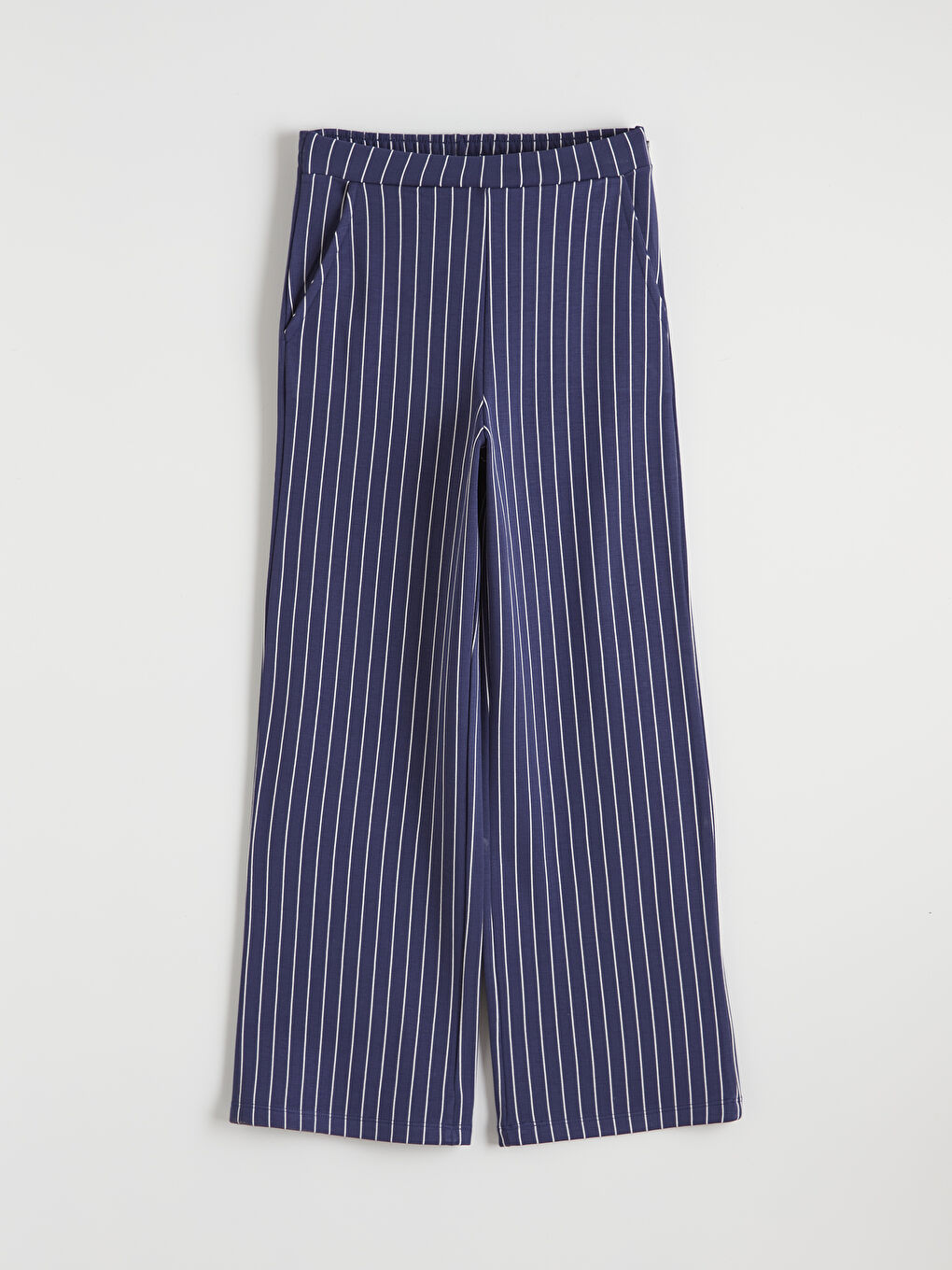 Lacivert Dik Yaka Çizgili Kız Çocuk Sweatshirt ve Pantolon-1