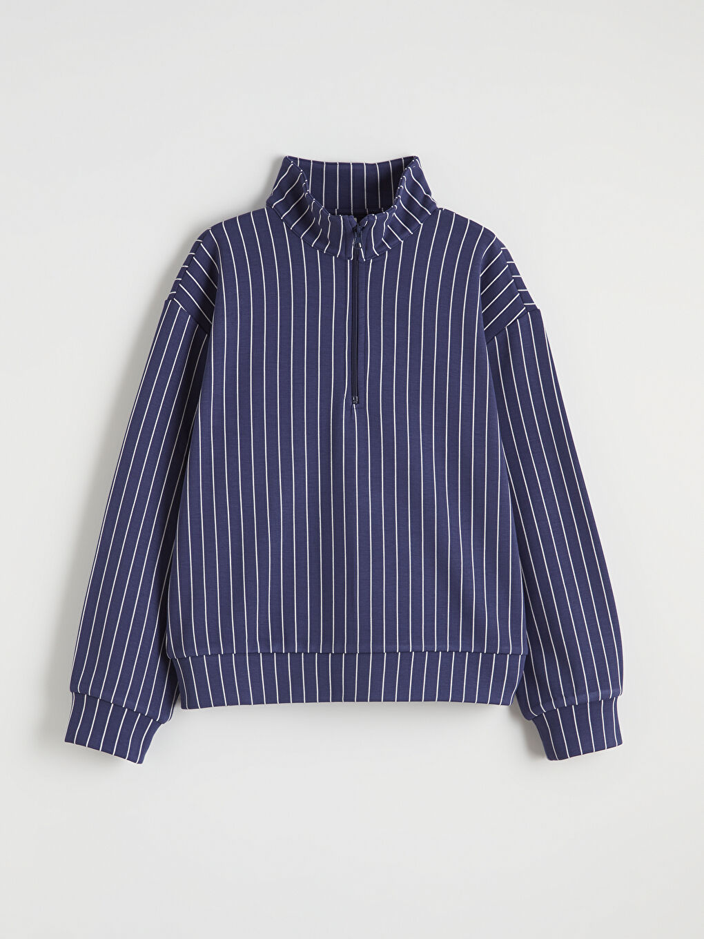 Lacivert Dik Yaka Çizgili Kız Çocuk Sweatshirt ve Pantolon-3