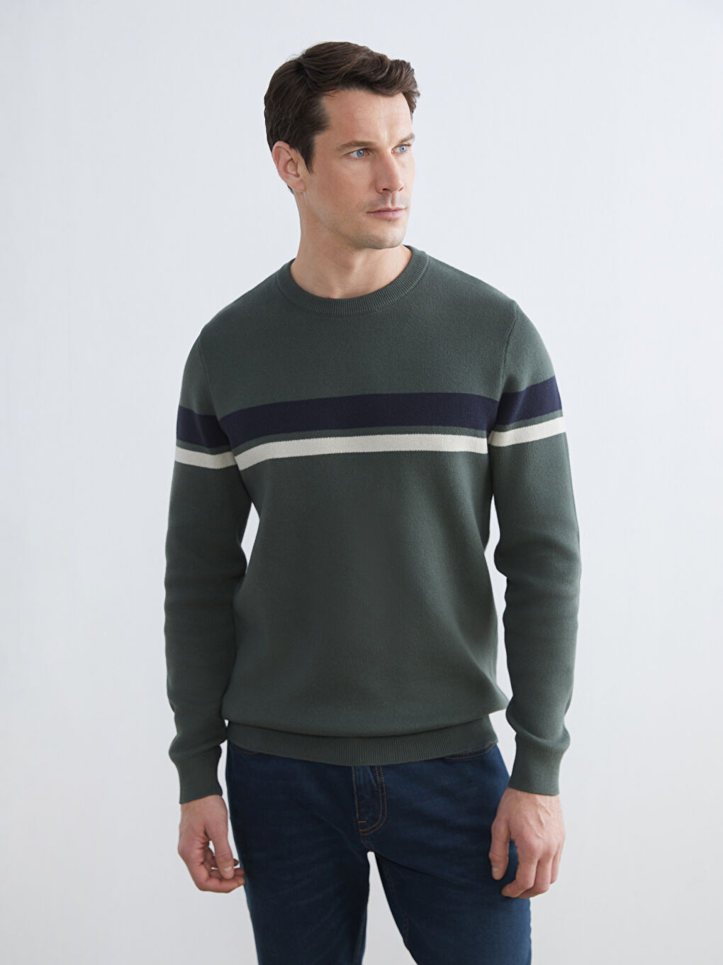 Crew Neck Striped Men's Knitwear Sweater