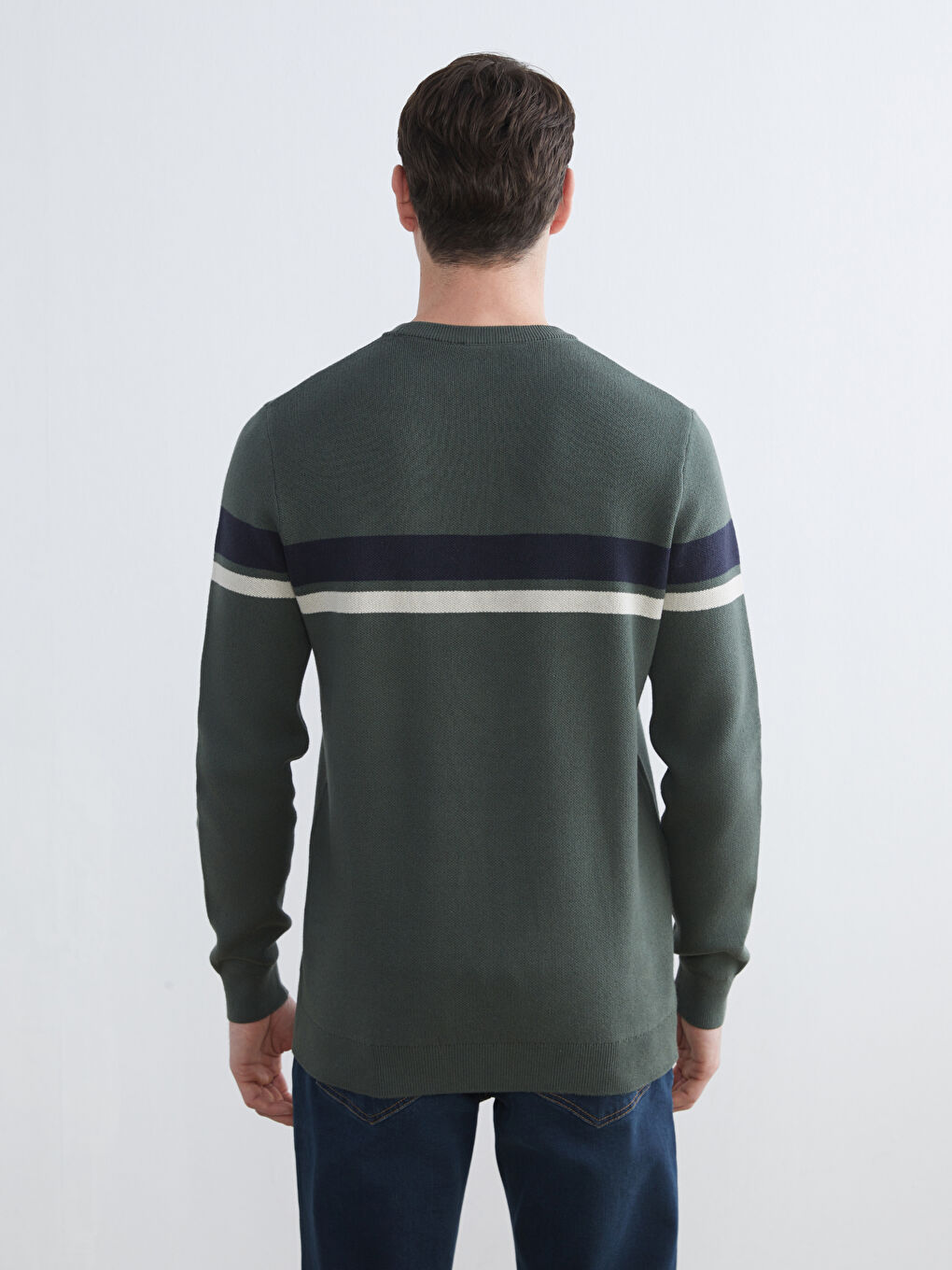 Crew Neck Striped Men's Knitwear Sweater-3