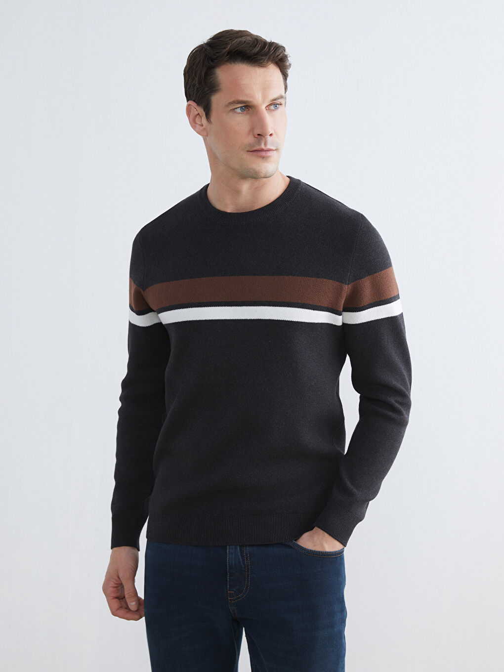 سترة تريكو مخططة رجال بكول مدور