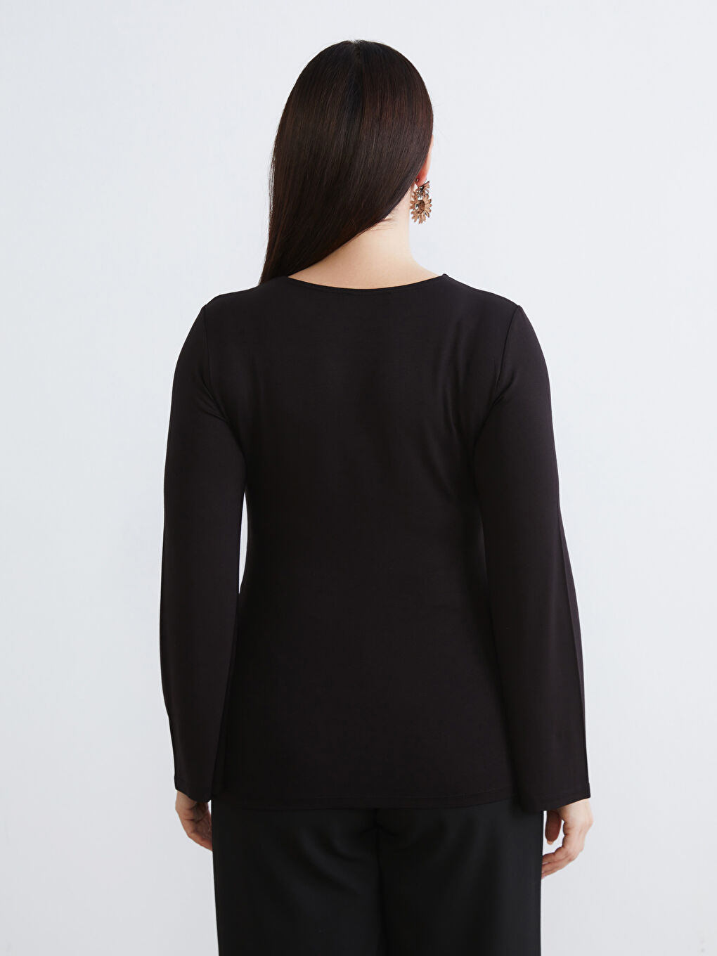 Siyah Büyük Beden Bisiklet Yaka Büzgülü Body-4