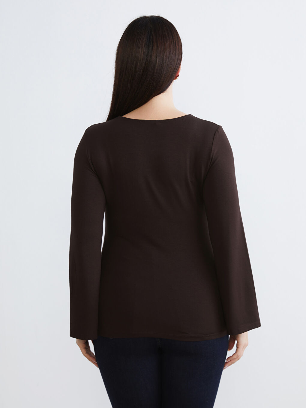 Kahverengi Büyük Beden Bisiklet Yaka Büzgülü Body-4