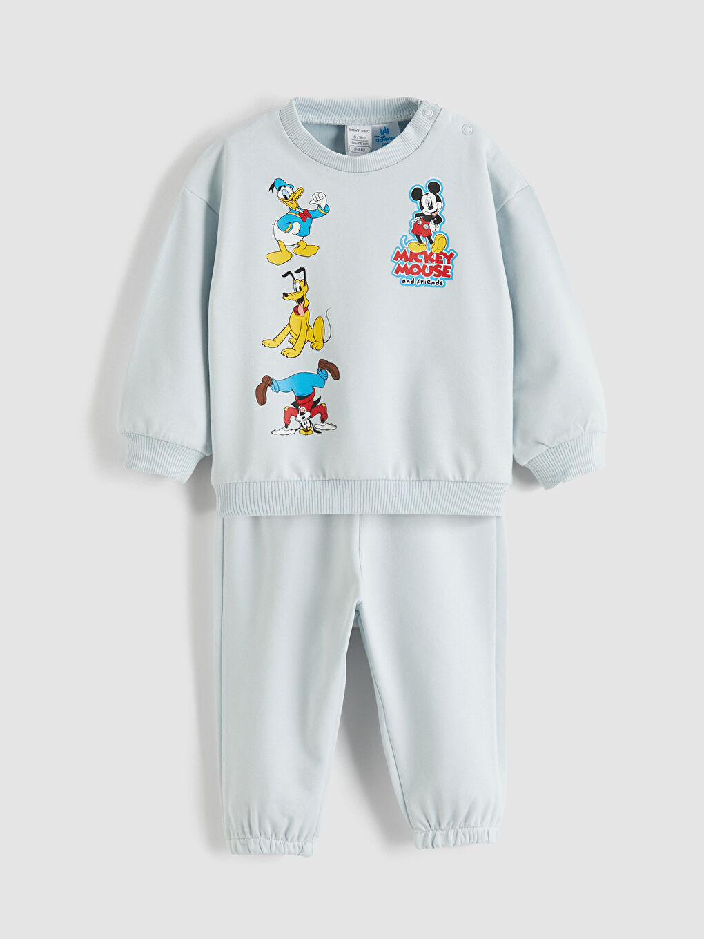 Mavi Bisiklet Yaka Uzun Kollu Mickey Mouse Baskılı Erkek Bebek Sweatshirt ve Eşofman Altı