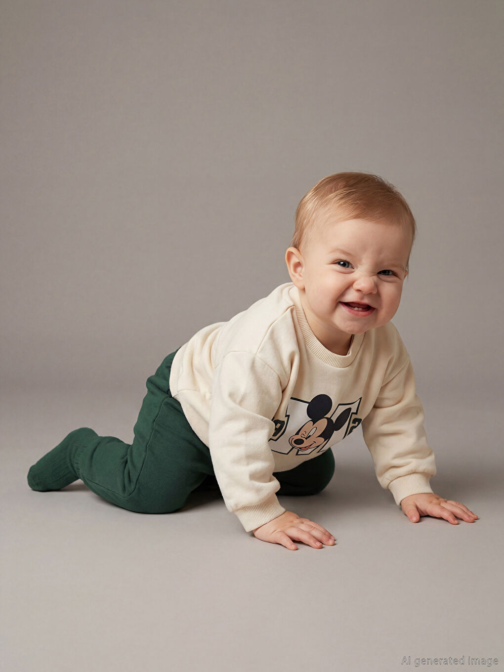 Crew Neck Long Sleeve Mickey Mouse Printed Baby Boy Sweatshirt and Sweatpants