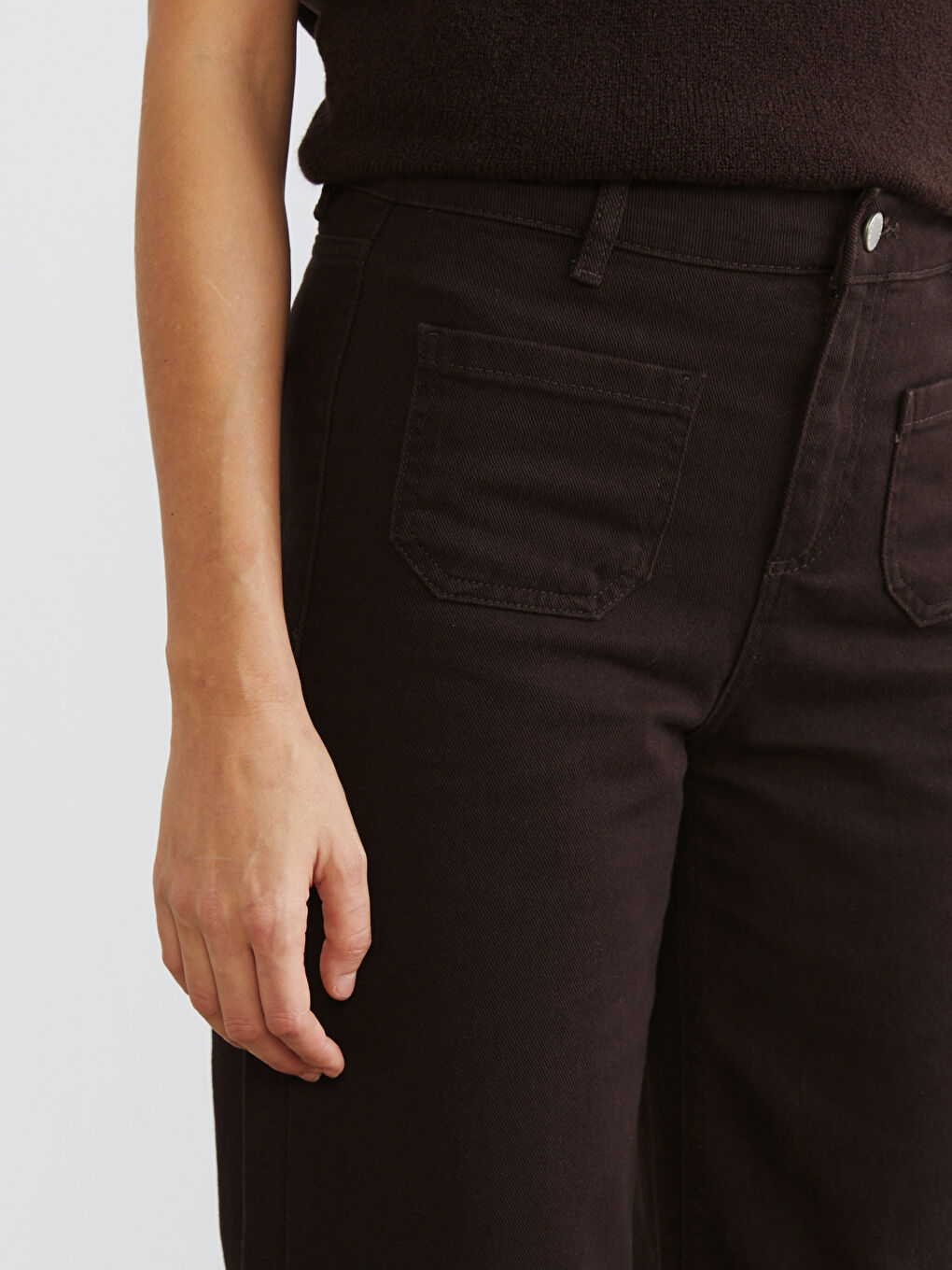 Kahverengi Wideleg Kadın Jean Pantolon-2