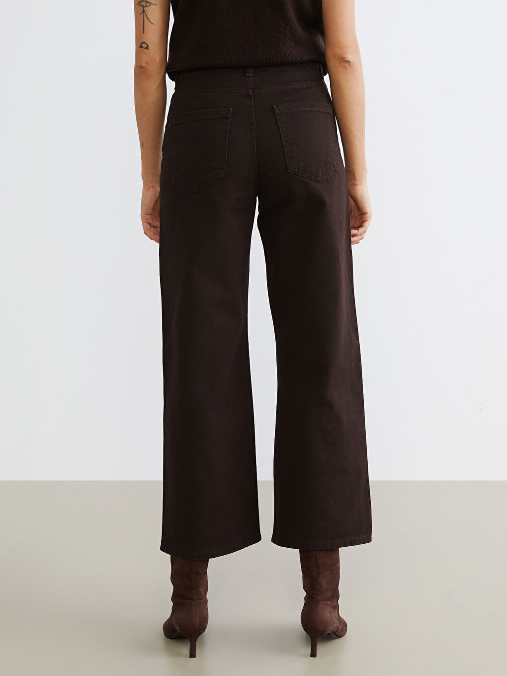 Kahverengi Wideleg Kadın Jean Pantolon-3