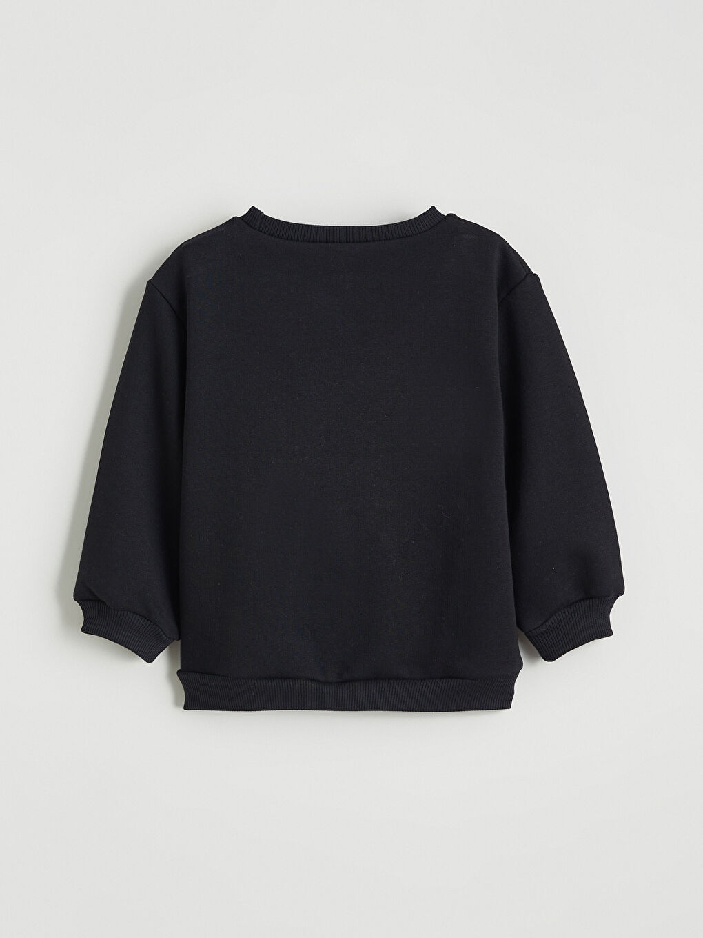 Siyah Bisiklet Yaka Erkek Bebek Kalın Sweatshirt-1