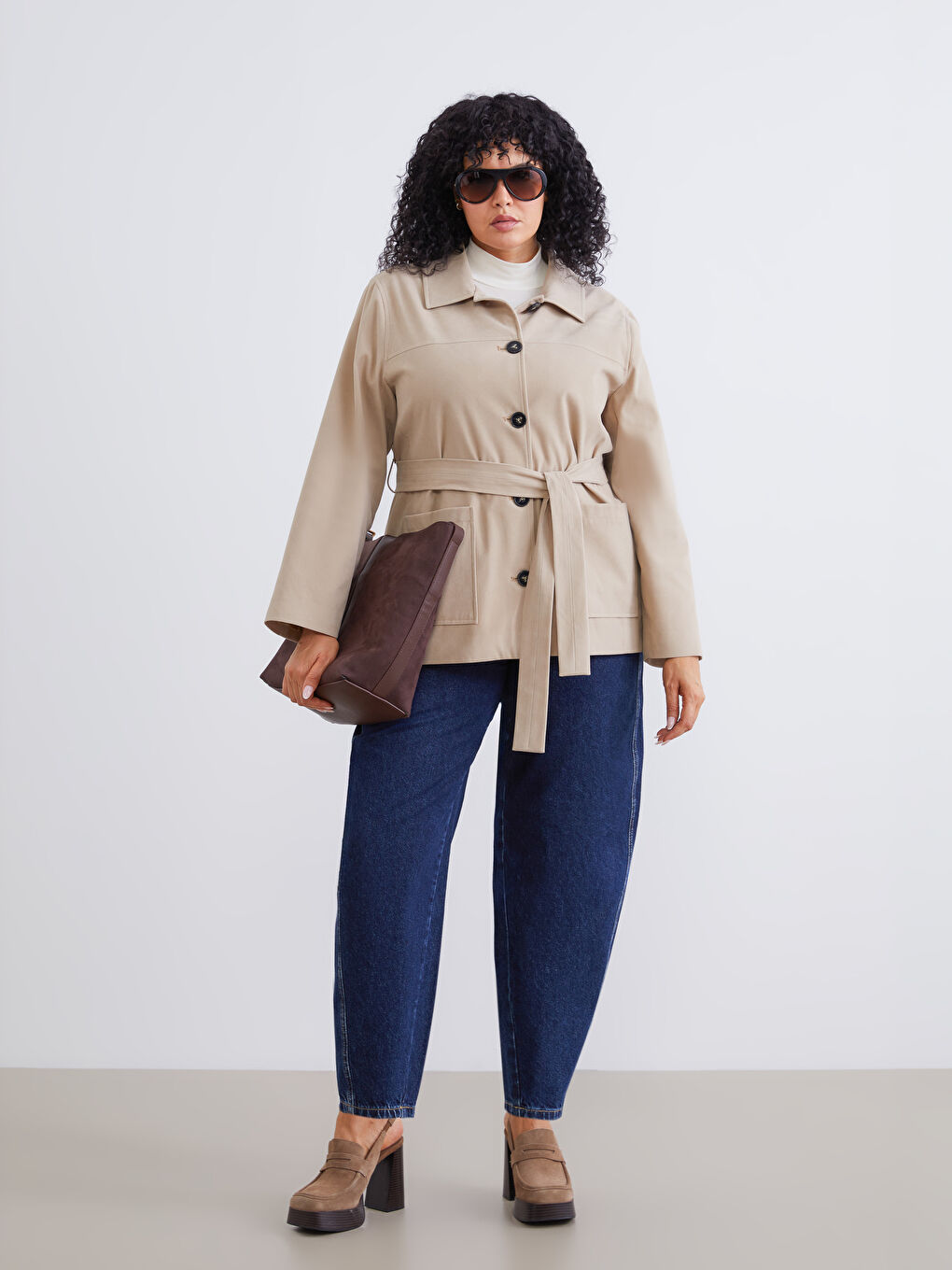 Bej Büyük Beden Oversize Kadın Gömlek Ceket-1