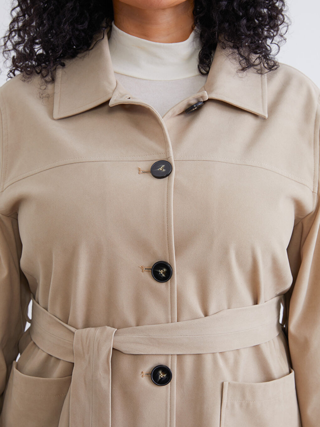 Bej Büyük Beden Oversize Kadın Gömlek Ceket-2