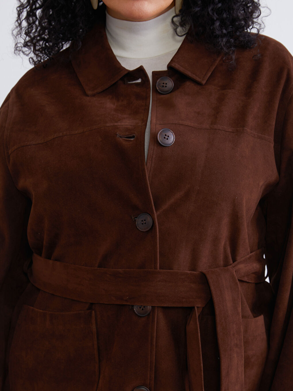 Kahverengi Büyük Beden Oversize Kadın Gömlek Ceket-2