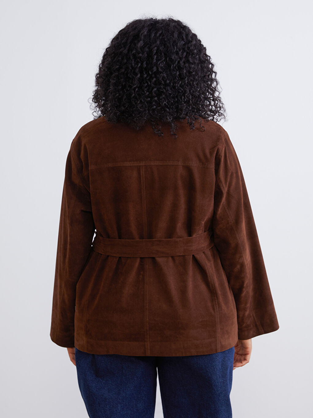 Kahverengi Büyük Beden Oversize Kadın Gömlek Ceket-4