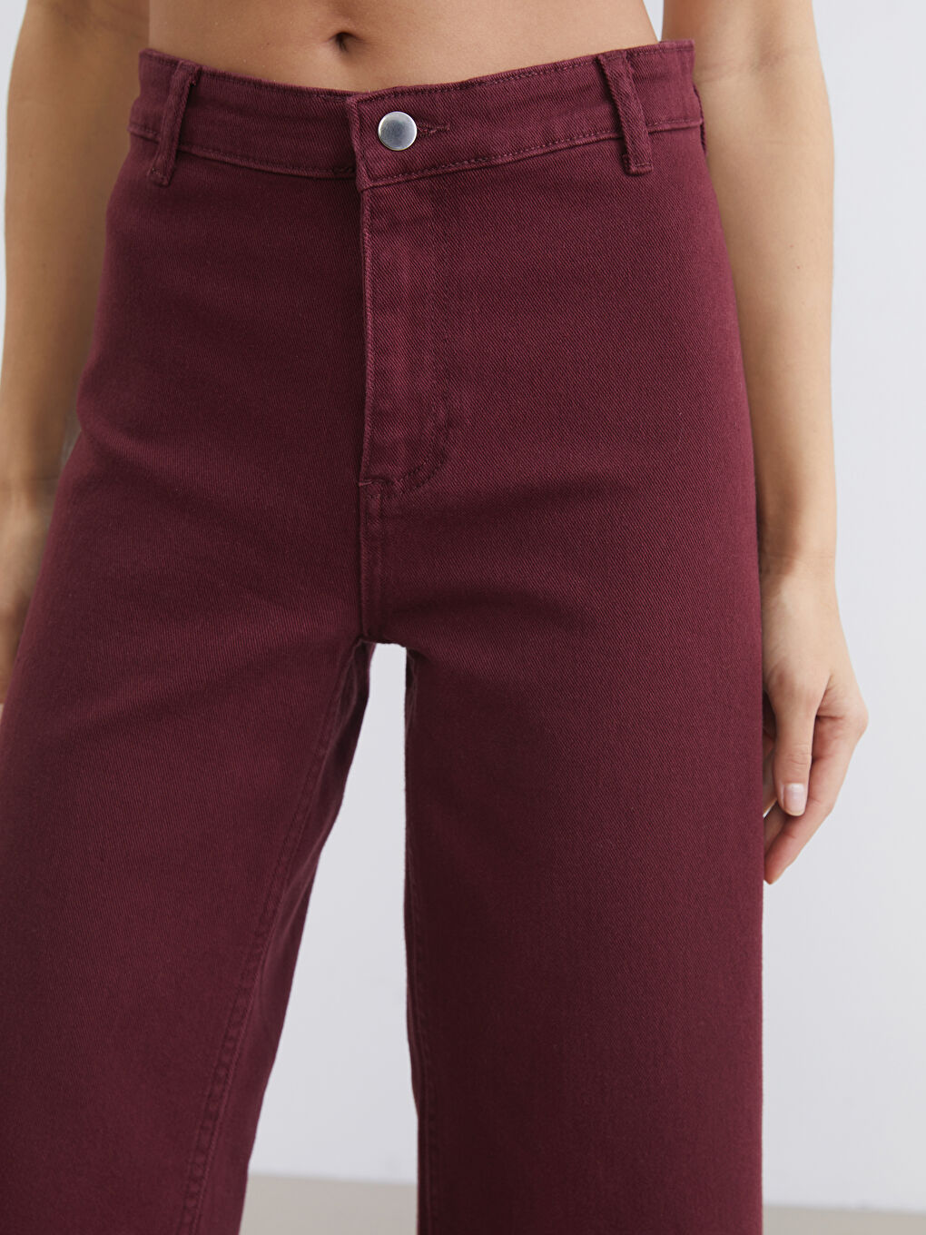 Bordo Wideleg Kadın Jean Pantolon-2