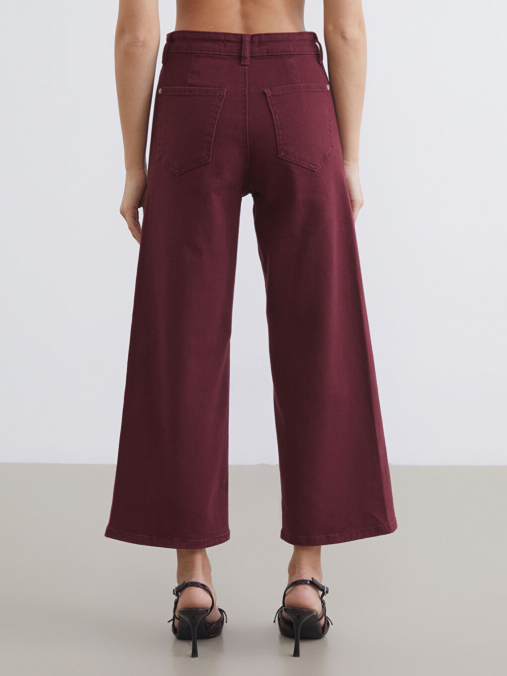 Bordo Wideleg Kadın Jean Pantolon-3