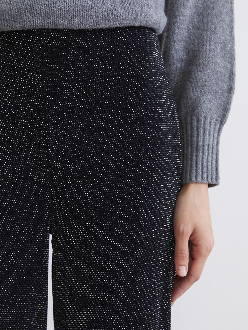 Metalik Beli Lastikli Parlak Görünümlü Kadın Pantolon-2