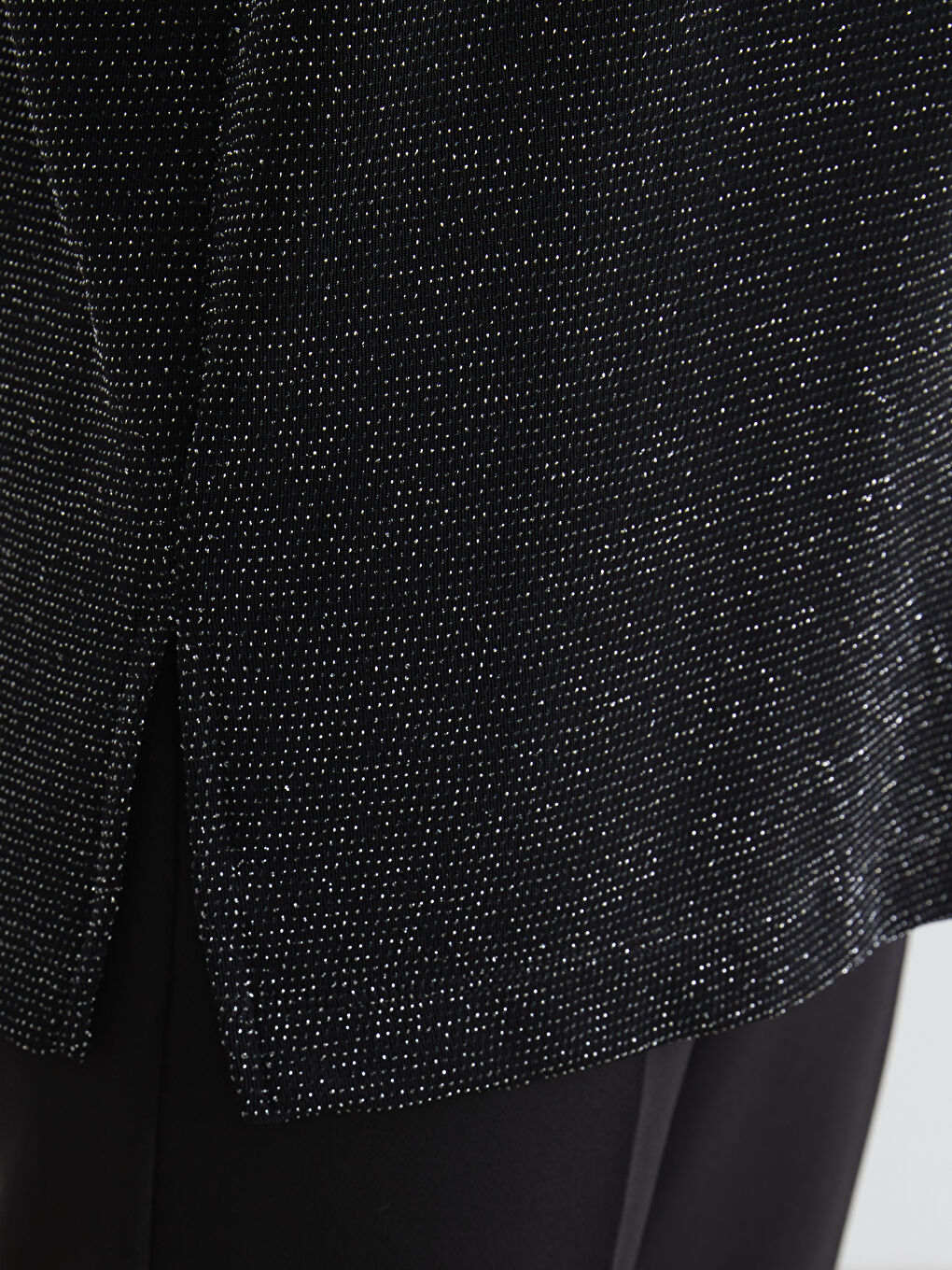 Metalik Bisiklet Yaka Parlak Görünümlü Bluz-2