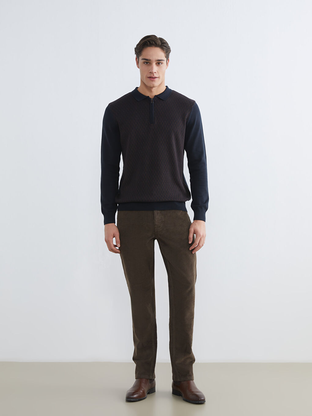 Kahverengi Standart Kalıp Kadife Erkek Pantolon