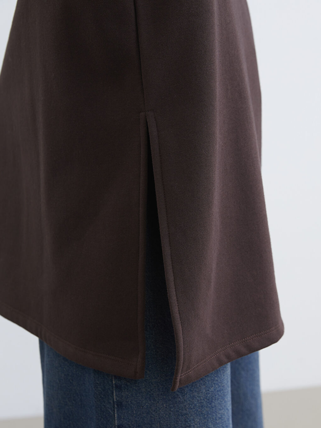 Kahverengi California Baskılı Kadın Kalın Sweatshirt Tunik-2