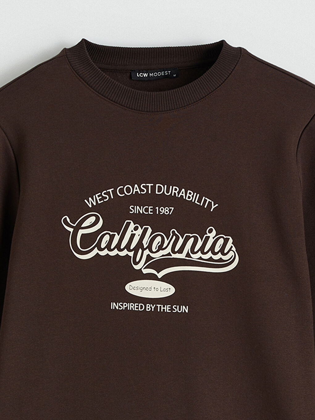 Kahverengi California Baskılı Kadın Kalın Sweatshirt Tunik-5