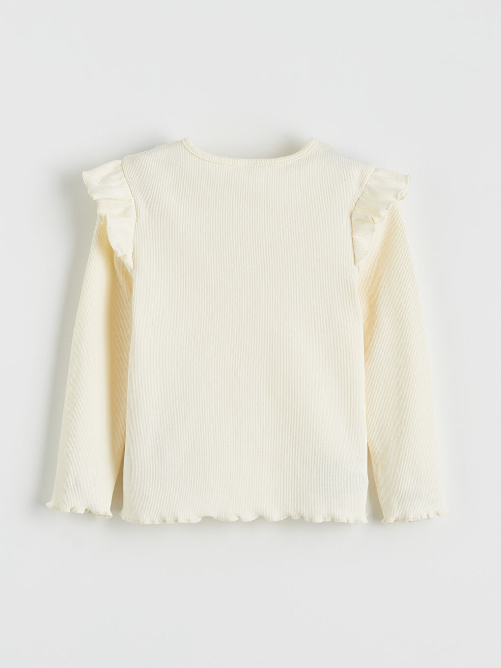 Ekru Yaka ve Omuzları Fırfırlı Kız Bebek Tişört-1