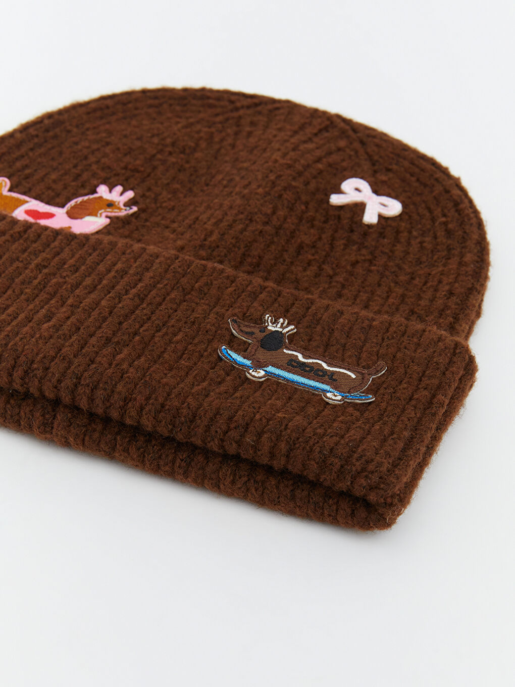 Kahverengi Baskılı Kadın Triko Bere-3