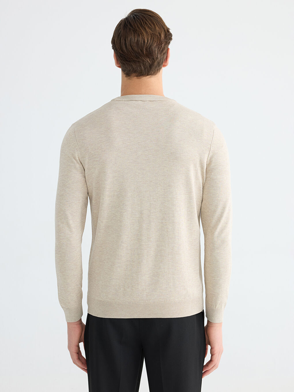 Bej Standart Kalıp Dokulu Erkek Triko Kazak-3