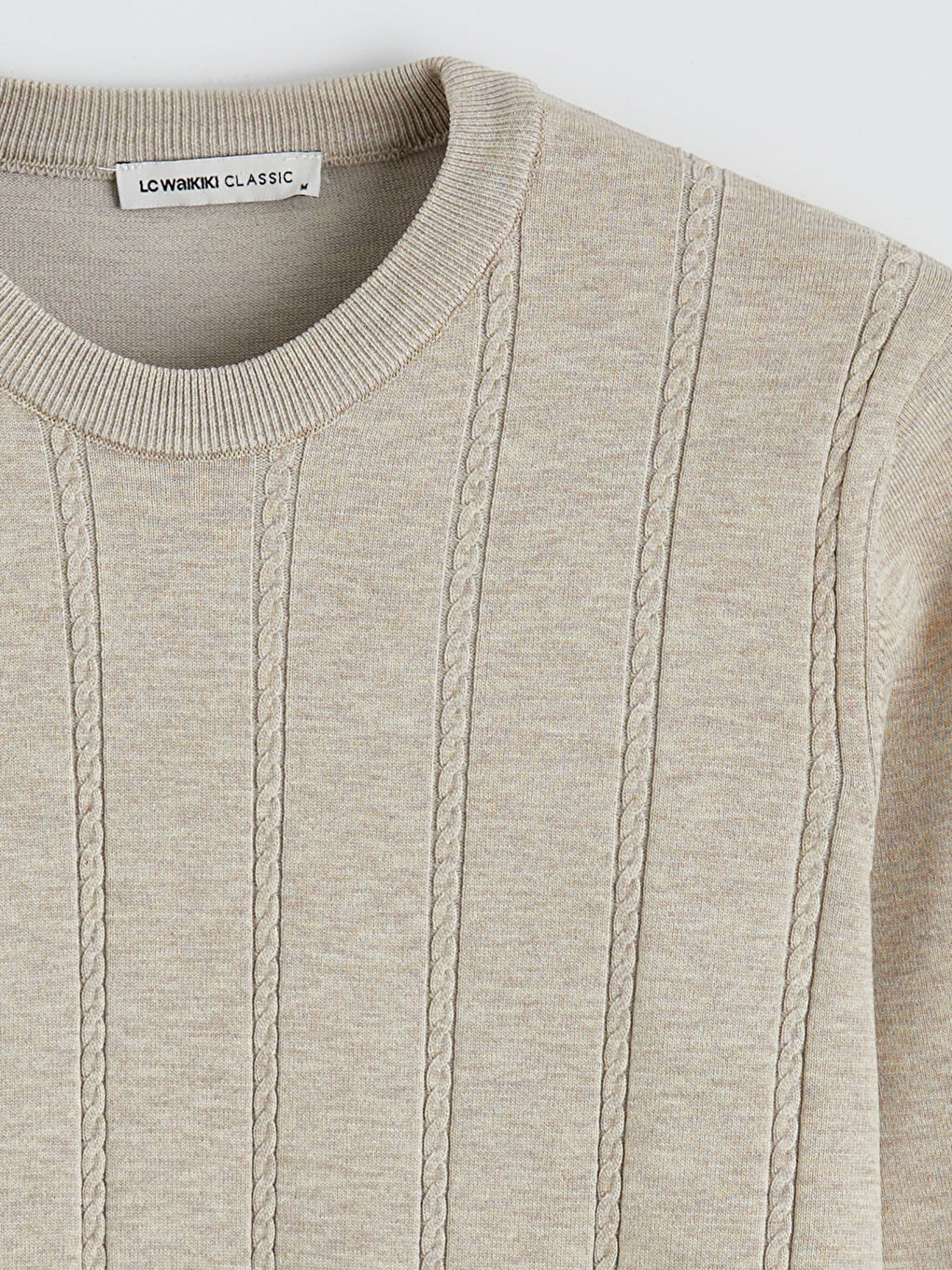 Bej Standart Kalıp Dokulu Erkek Triko Kazak-5