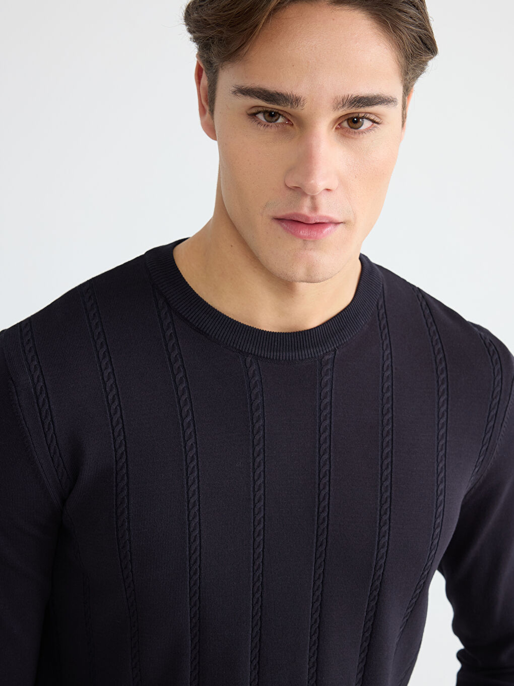 Lacivert Standart Kalıp Triko Erkek Dokulu Kazak-2