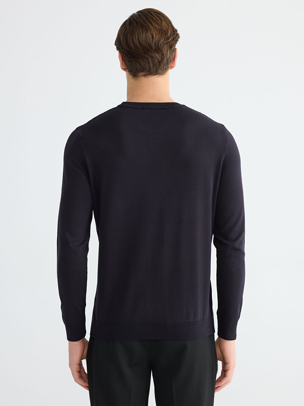 Lacivert Standart Kalıp Triko Erkek Dokulu Kazak-3