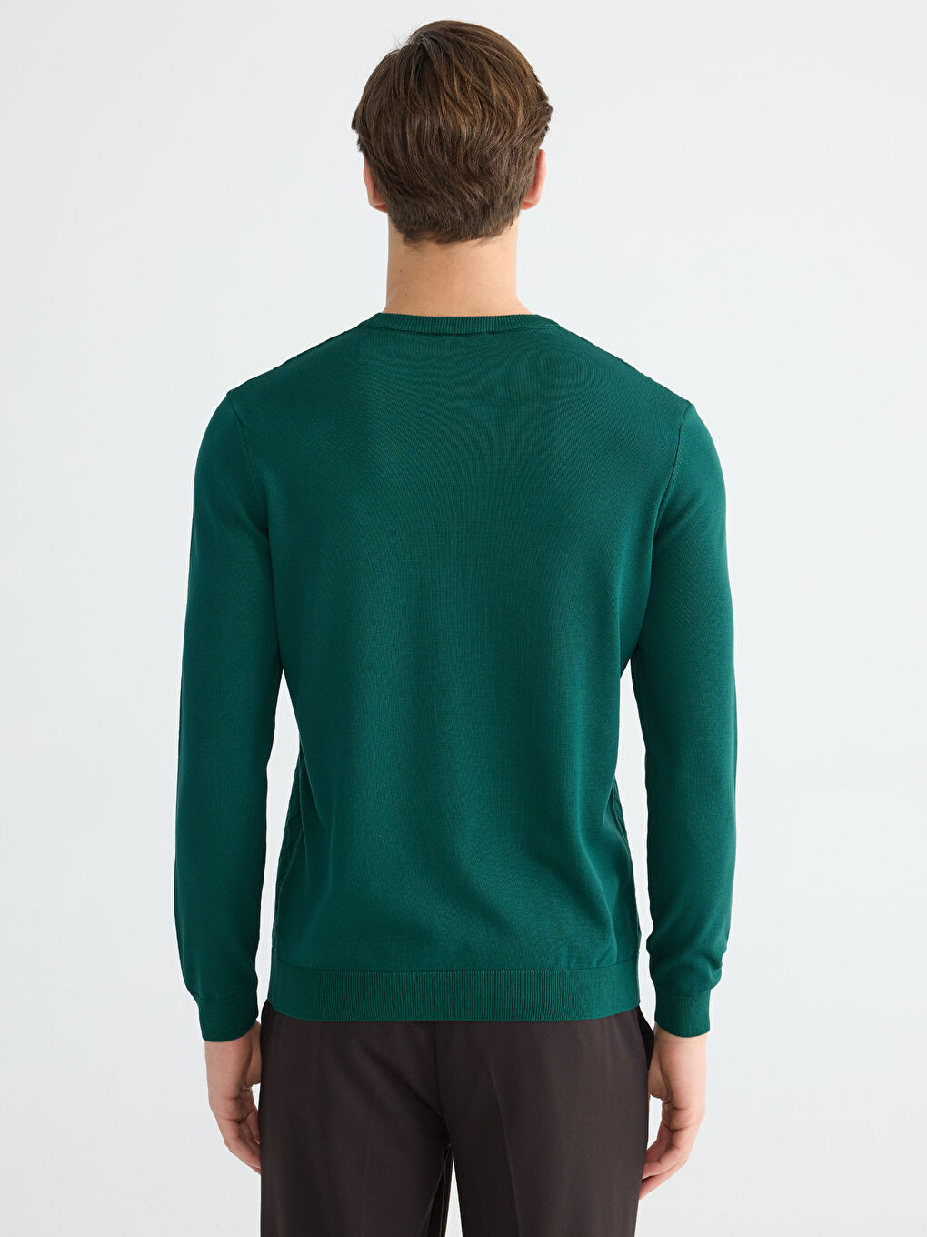 Yeşil Bisiklet Yaka Baklava Desenli Triko Erkek Kazak-3