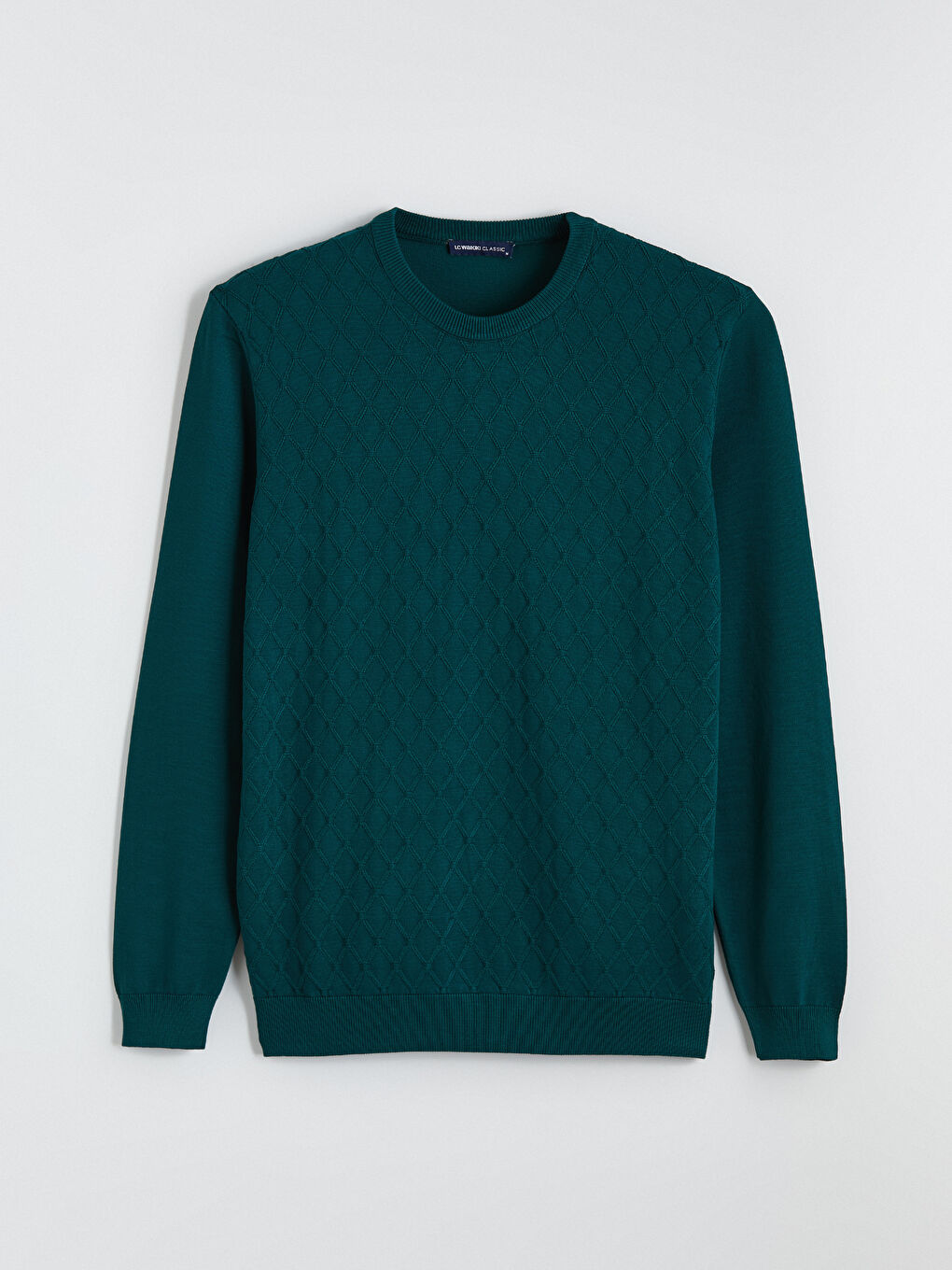 Yeşil Bisiklet Yaka Baklava Desenli Triko Erkek Kazak-4