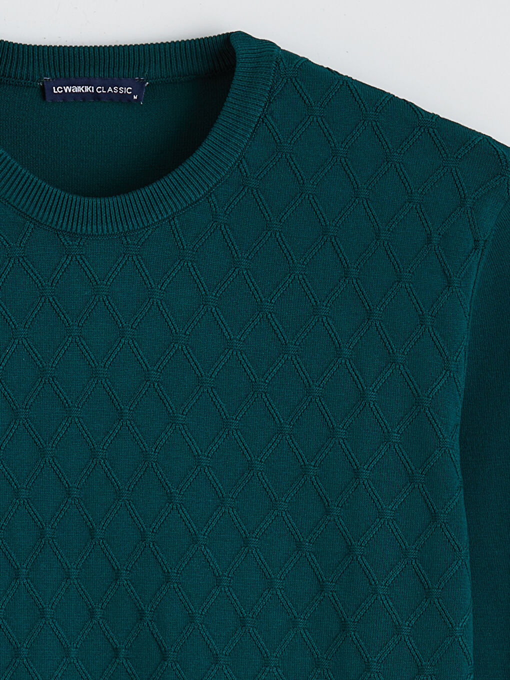 Yeşil Bisiklet Yaka Baklava Desenli Triko Erkek Kazak-5