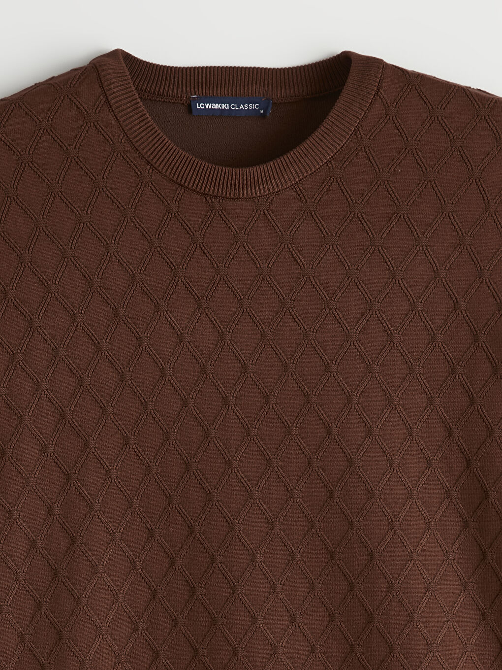 Kahverengi Bisiklet Yaka Baklava Desenli Triko Erkek Kazak-5