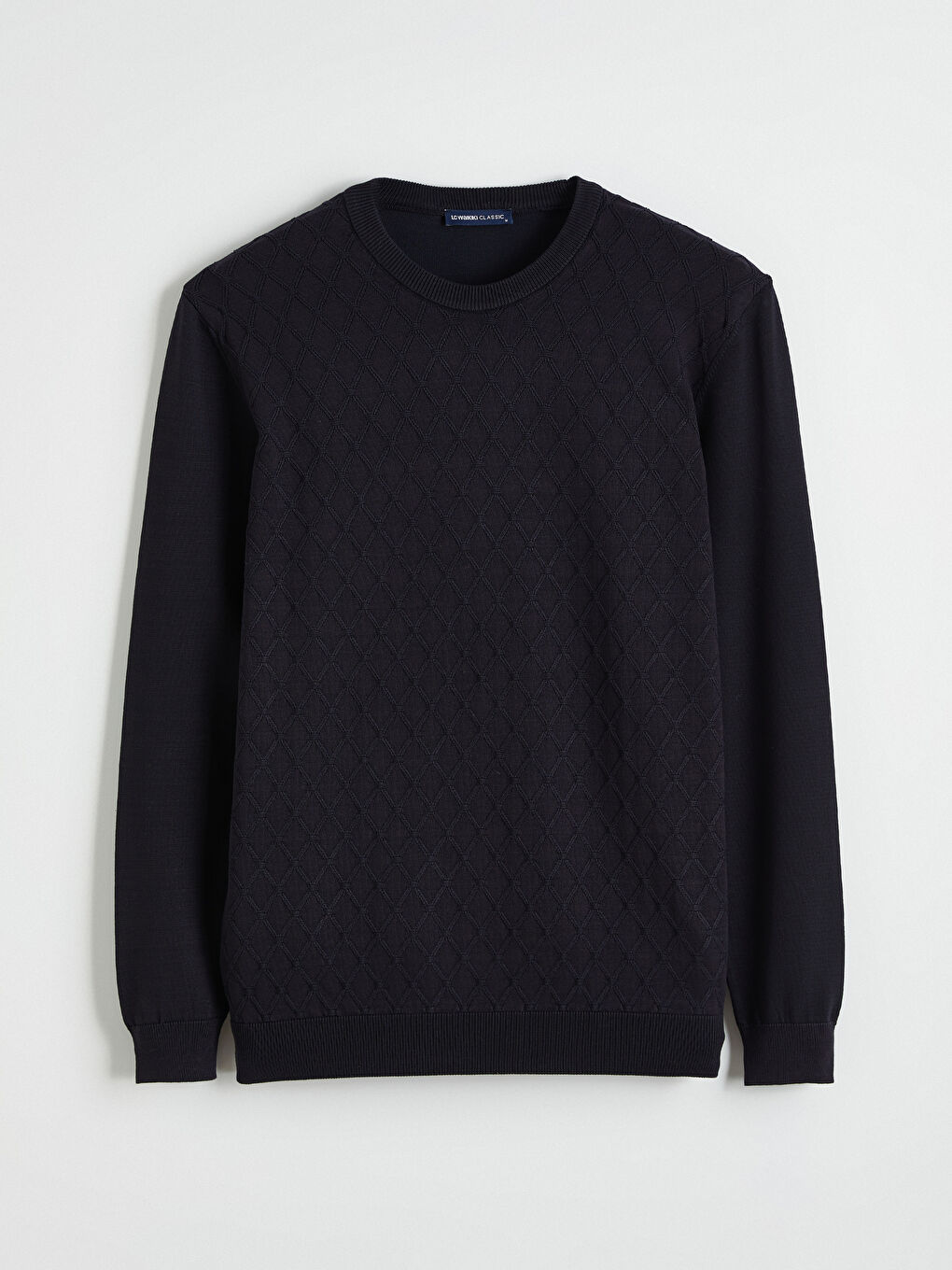 Lacivert Bisiklet Yaka Baklava Desenli Triko Erkek Kazak-4