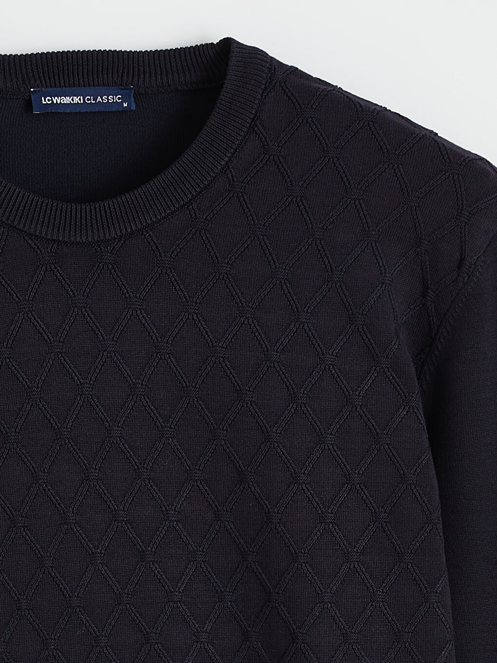 Lacivert Bisiklet Yaka Baklava Desenli Triko Erkek Kazak-5